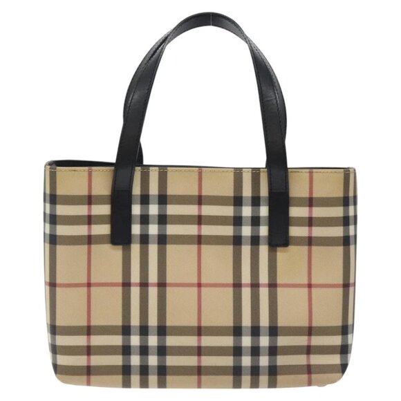 BURBERRY Nova Check Hand Bag PVC Beige Silver Auth - Picture 1 of 16